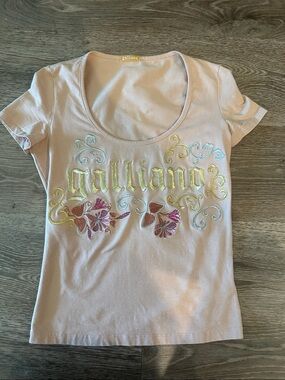 Galliano Light Peach/Pink Embroidered Tee